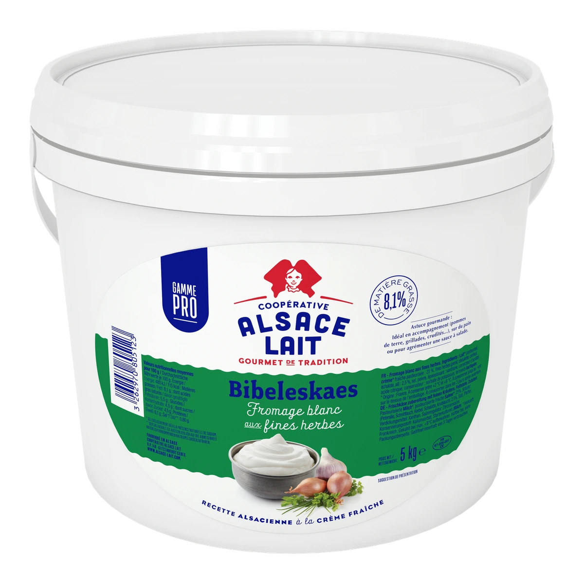 Bibeleskaes mit feinen Kräutern von Alsace Lait im 5-kg-Gebinde